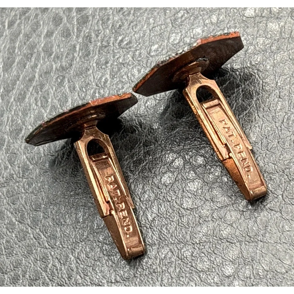 Vintage Modernist Copper and Black White Enamel Octagon Geometric Cufflinks